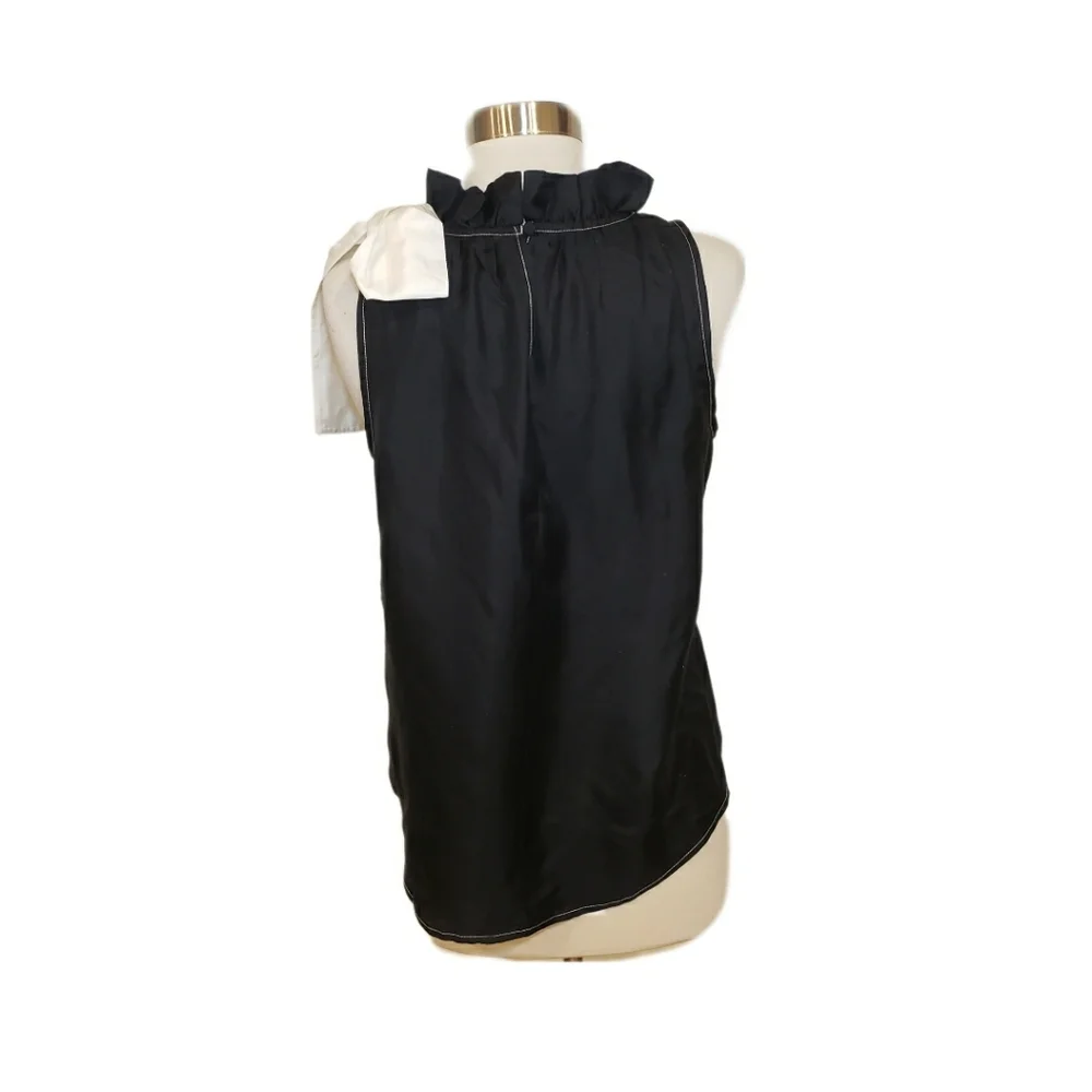 NWT J. Crew Collection XS Silk Twill Black Sleeveless Top with Fixed White Bow